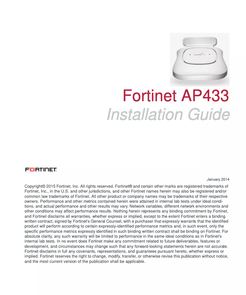 Page 1 de la notice Manuel utilisateur Fortinet AP433i