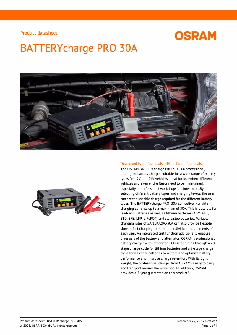 Image de la première page du manuel de l'appareil BATTERYcharge PRO 30A