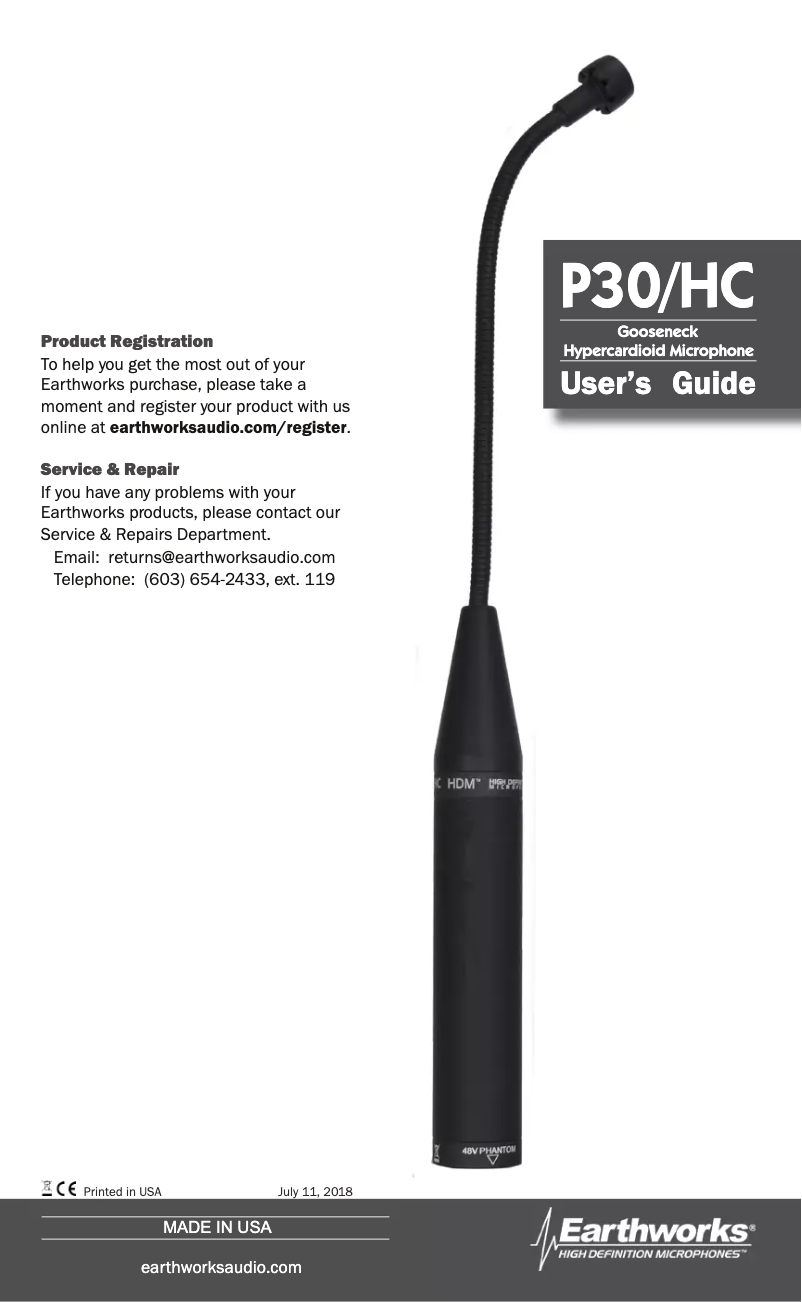 Page 1 de la notice Manuel utilisateur Earthworks P30/HC