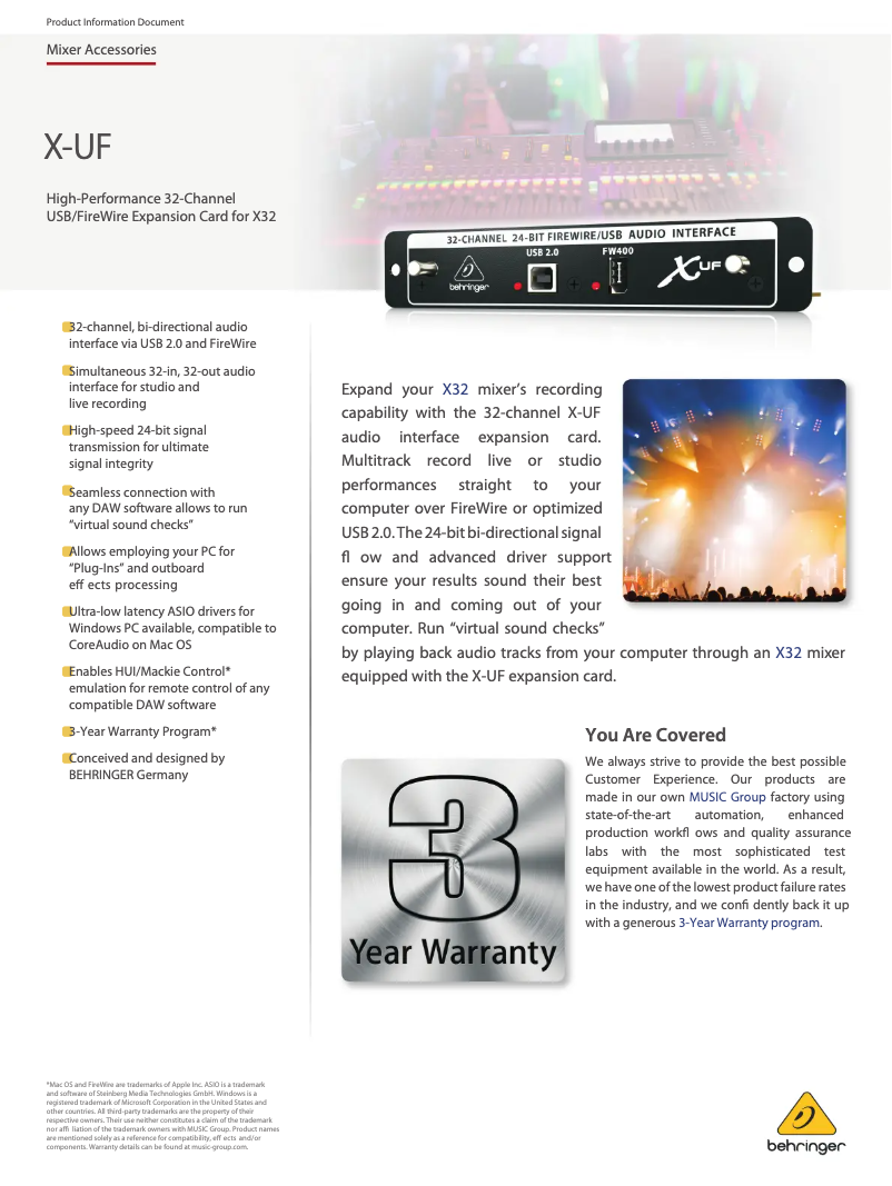 Page n°1 - Fiche technique Behringer X-UF Interface