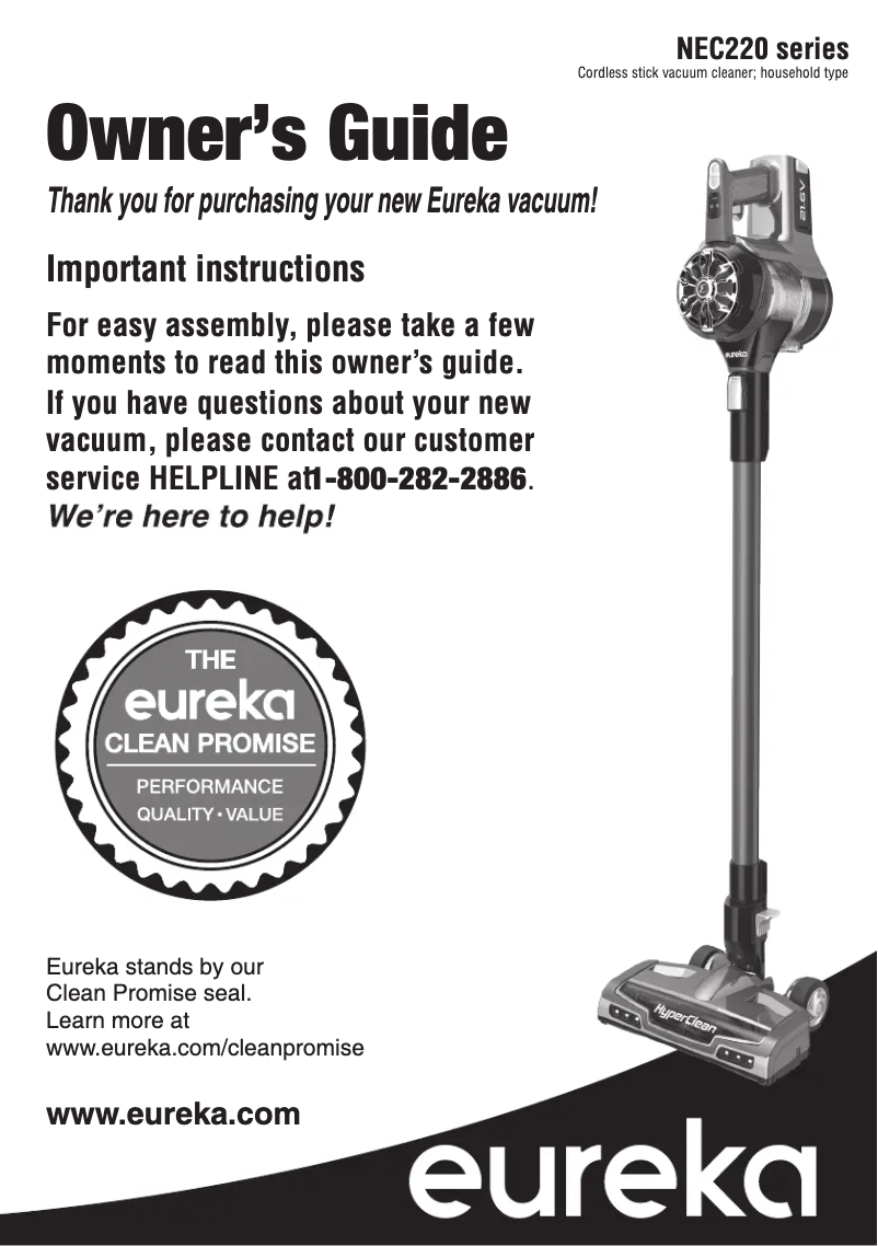 Page 1 de la notice Manuel utilisateur Eureka HyperClean NEC222