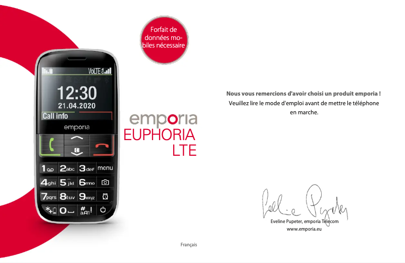 Page 1 de la notice Manuel utilisateur Emporia Euphoria LTE