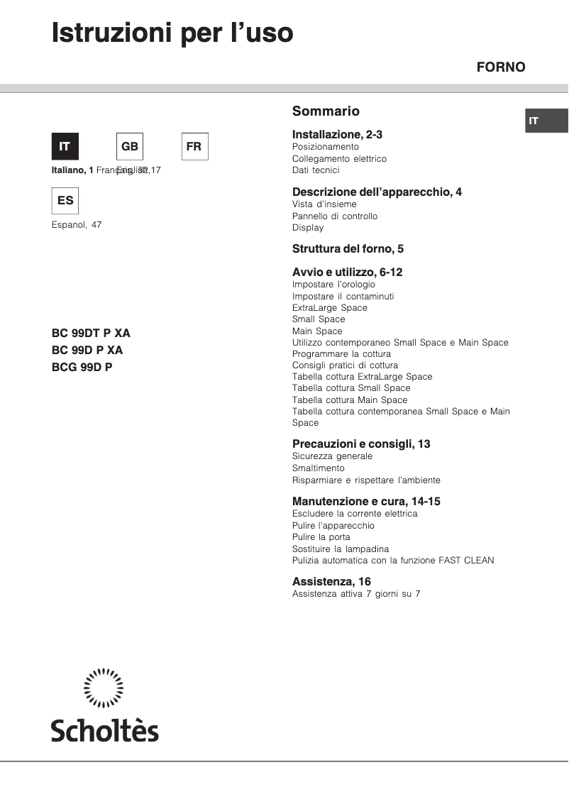 Page n°1 - Manuel utilisateur Scholtès BC 99DT P