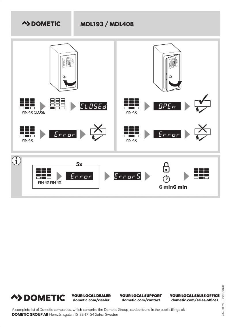Page 1 de la notice Manuel utilisateur Dometic ProSafe MDL408