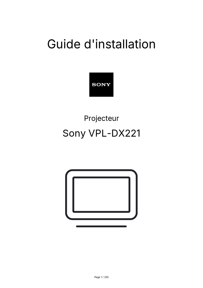 Page n°1 - Guide d'installation Sony VPL-DX221