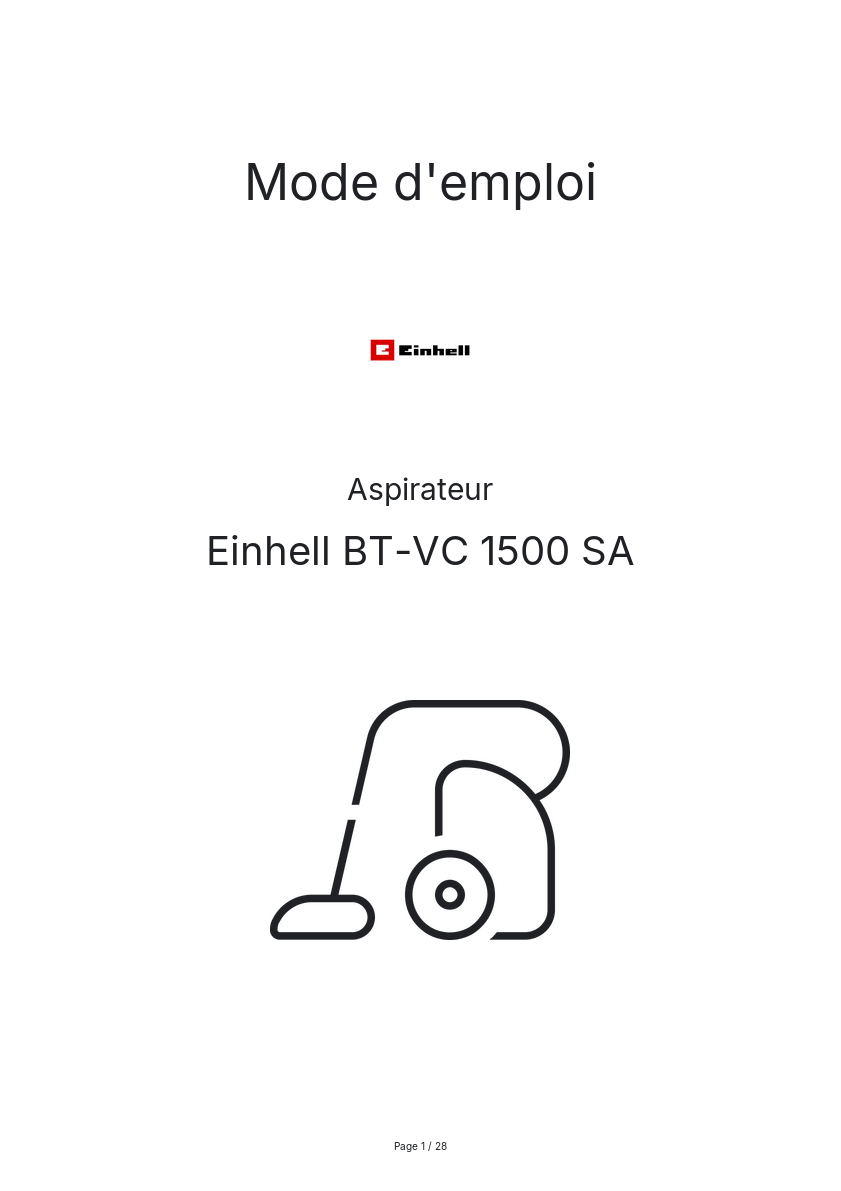 Image de la première page du manuel de l'appareil BT-VC 1500 SA