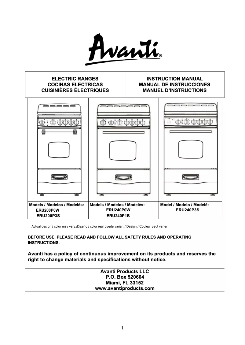 Page 1 de la notice Manuel utilisateur Avanti ERU200P0W