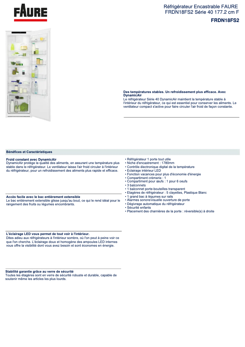 Page 1 de la notice Fiche technique Faure FRDN18FS2