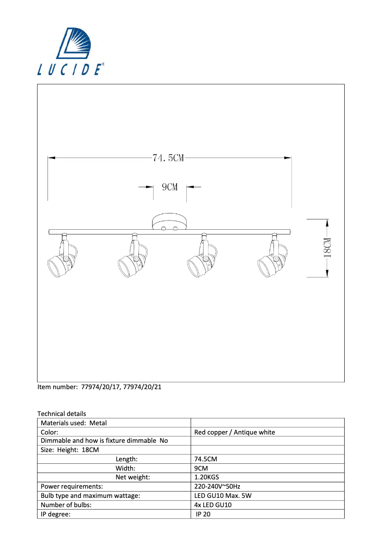 Page n°1 - Manuel utilisateur Lucide Cigal 77974/20/21