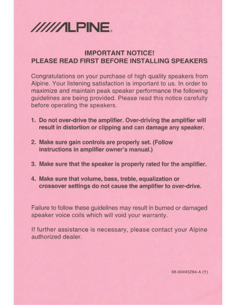 Page 1 de la notice Manuel utilisateur Alpine S2-S65