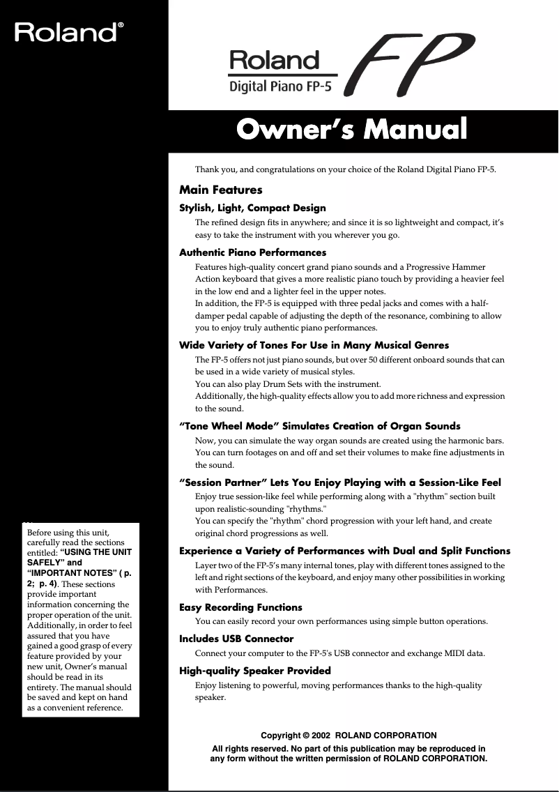 Image de la première page du manuel de l'appareil FP-5