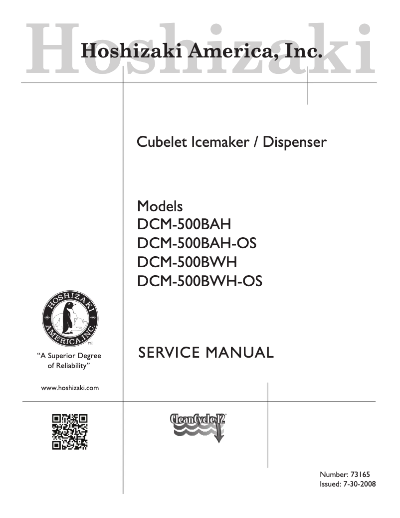 Page 1 de la notice Manuel utilisateur Hoshizaki DCM-500BWH