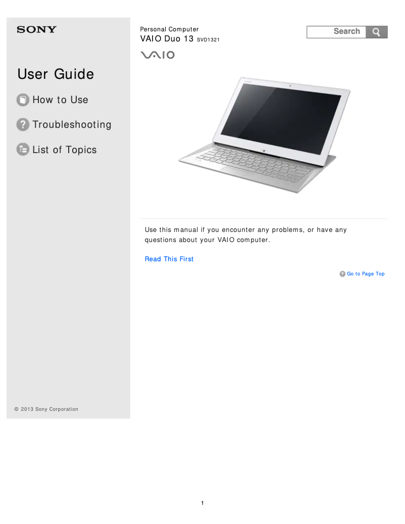 Página 1 del manual Manual de usuario Sony Vaio Duo 13 SVD13213CXB