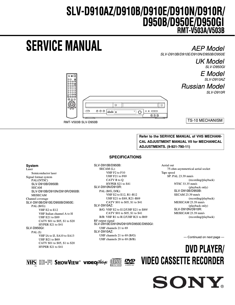 Page n°1 - Manuel utilisateur Sony SLV-D910R