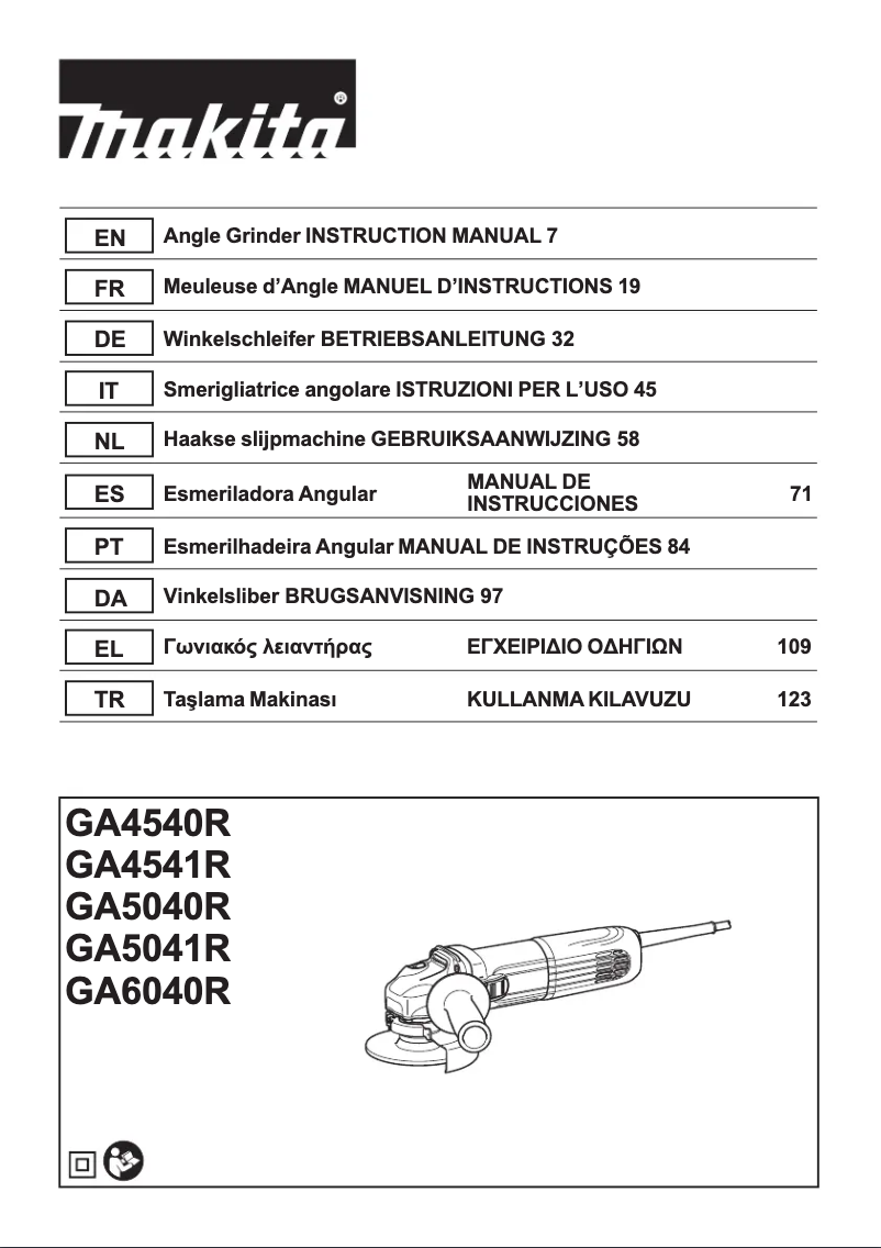 Page 1 de la notice Manuel utilisateur Makita GA5040R
