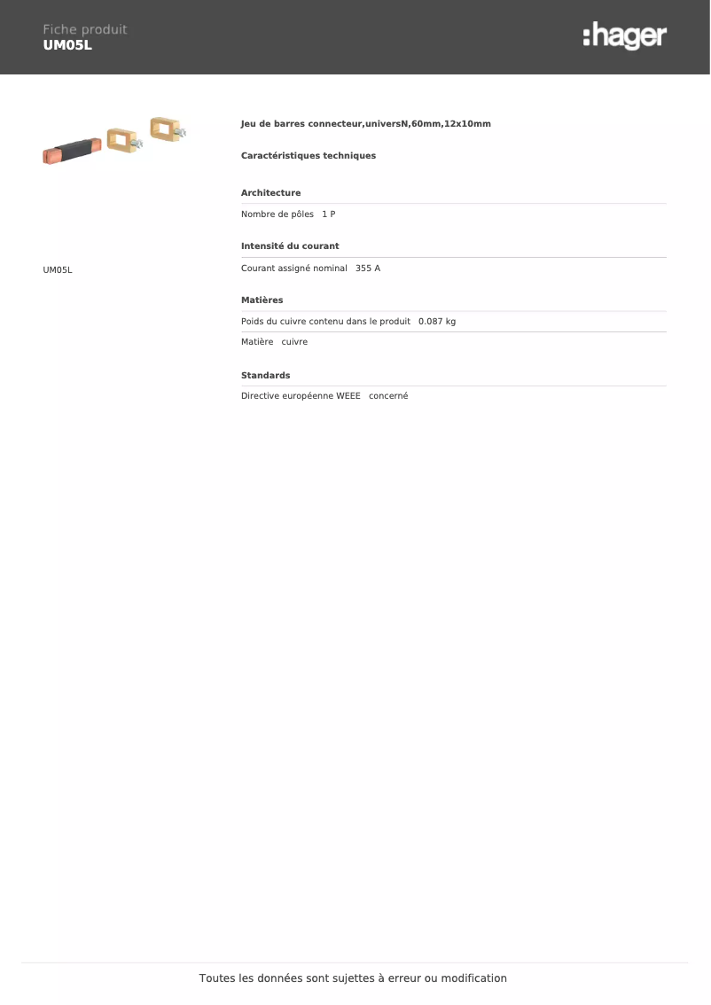 Page n°1 - Manuel utilisateur Hager UM05L