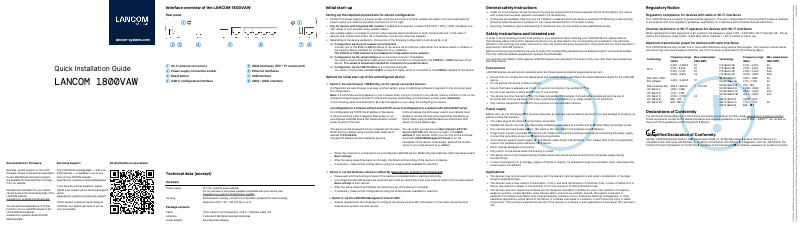 Page 1 de la notice Guide d'installation Lancom 1800VAW