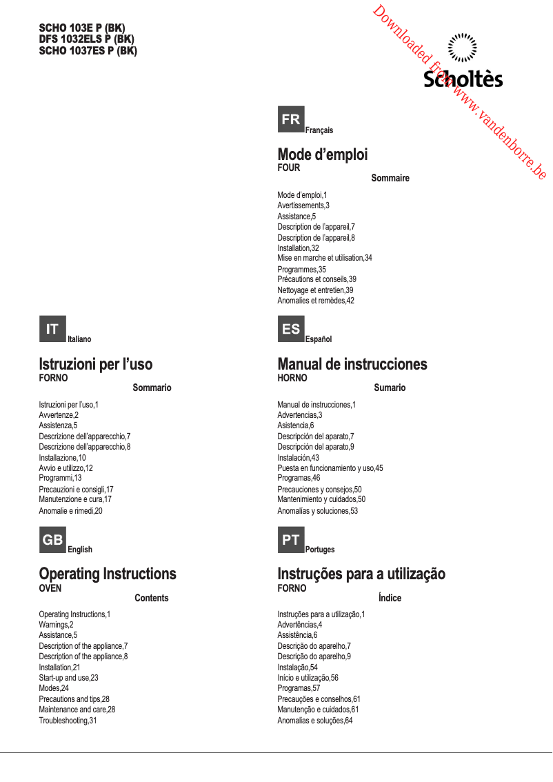 Page 1 of the manual User Manual Scholtès SCHO 1037 ESP