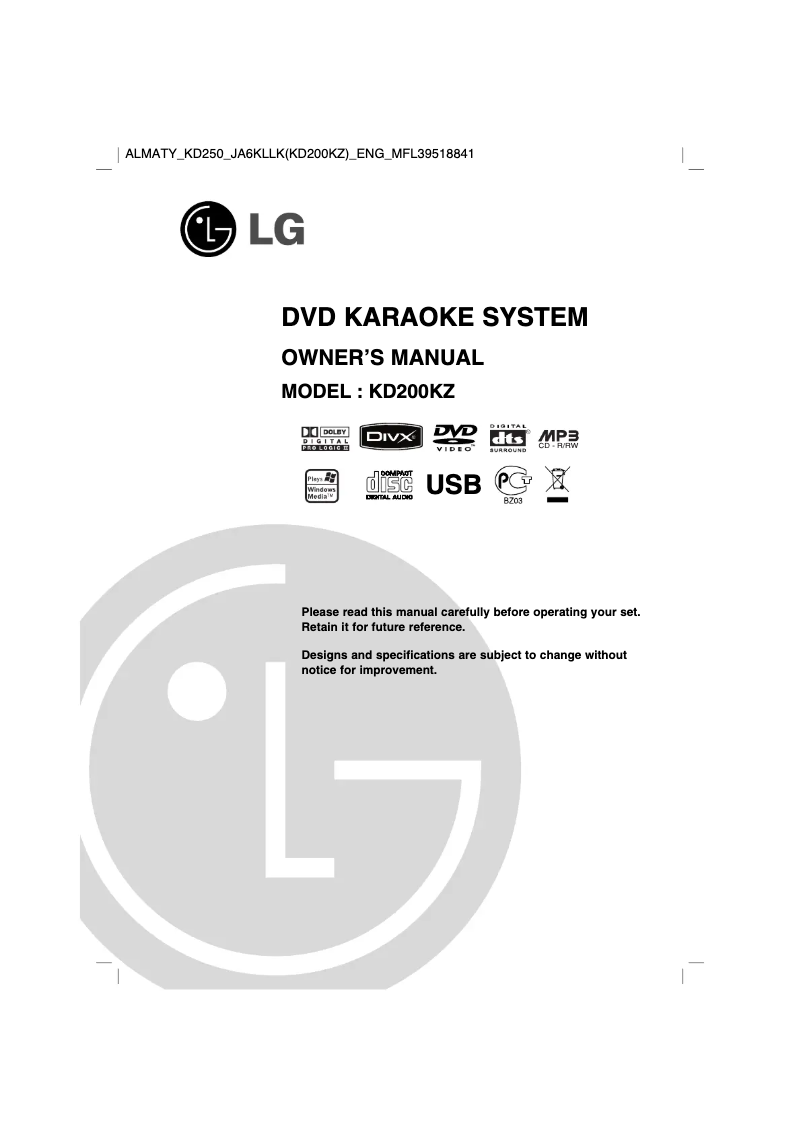 Page n°1 - Manuel utilisateur LG KD250
