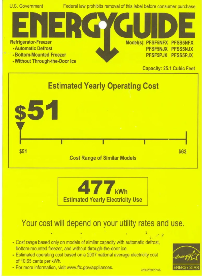 Página 1 del manual Etiqueta energética GE Profile PFSF5NFXWW