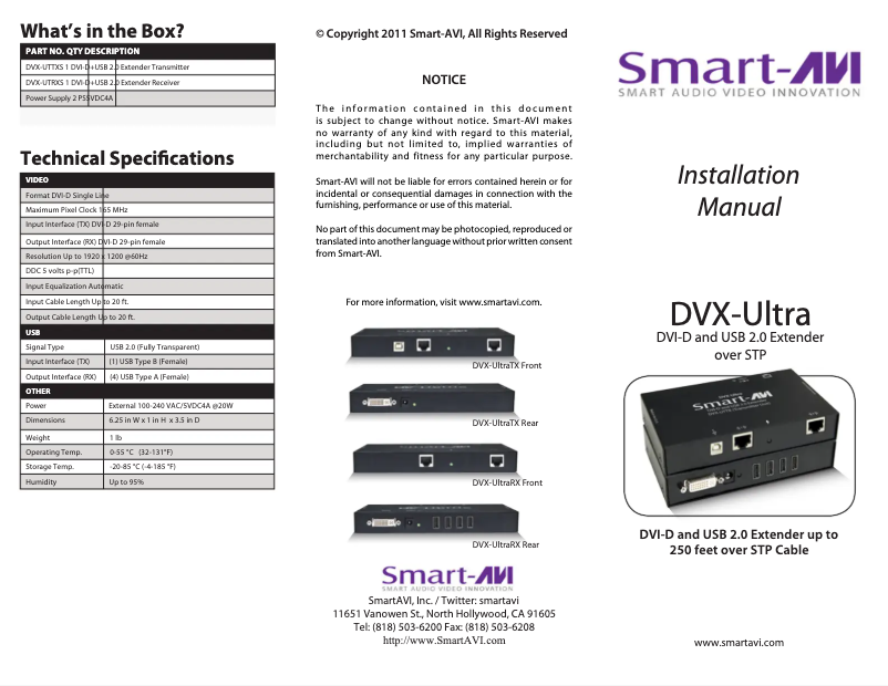 Page 1 de la notice Manuel utilisateur Smart-AVI DVX-UTXS