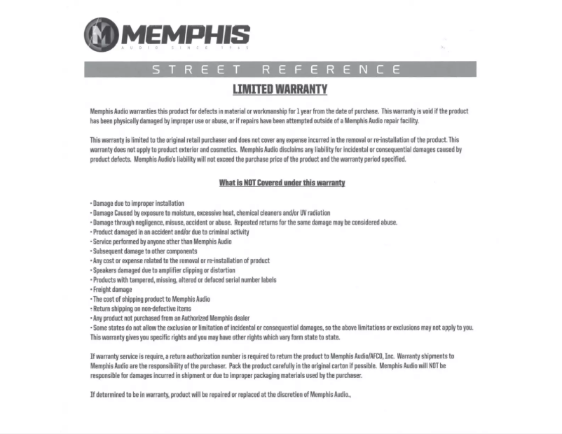 Page n°1 - Manuel utilisateur Memphis Audio MJME6D1T
