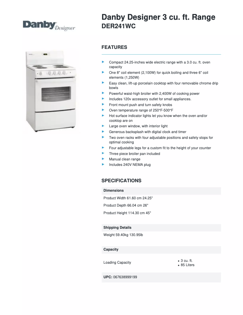 Page n°1 - Fiche technique Danby DER241WC