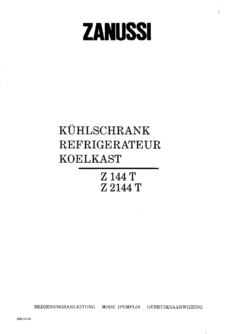 Page 1 de la notice Manuel utilisateur Zanussi Z 144 t