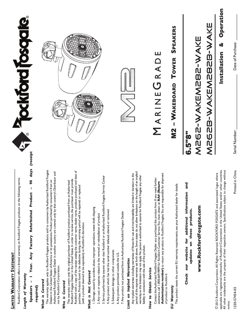 Page n°1 - Manuel utilisateur Rockford Fosgate M282B-WAKE