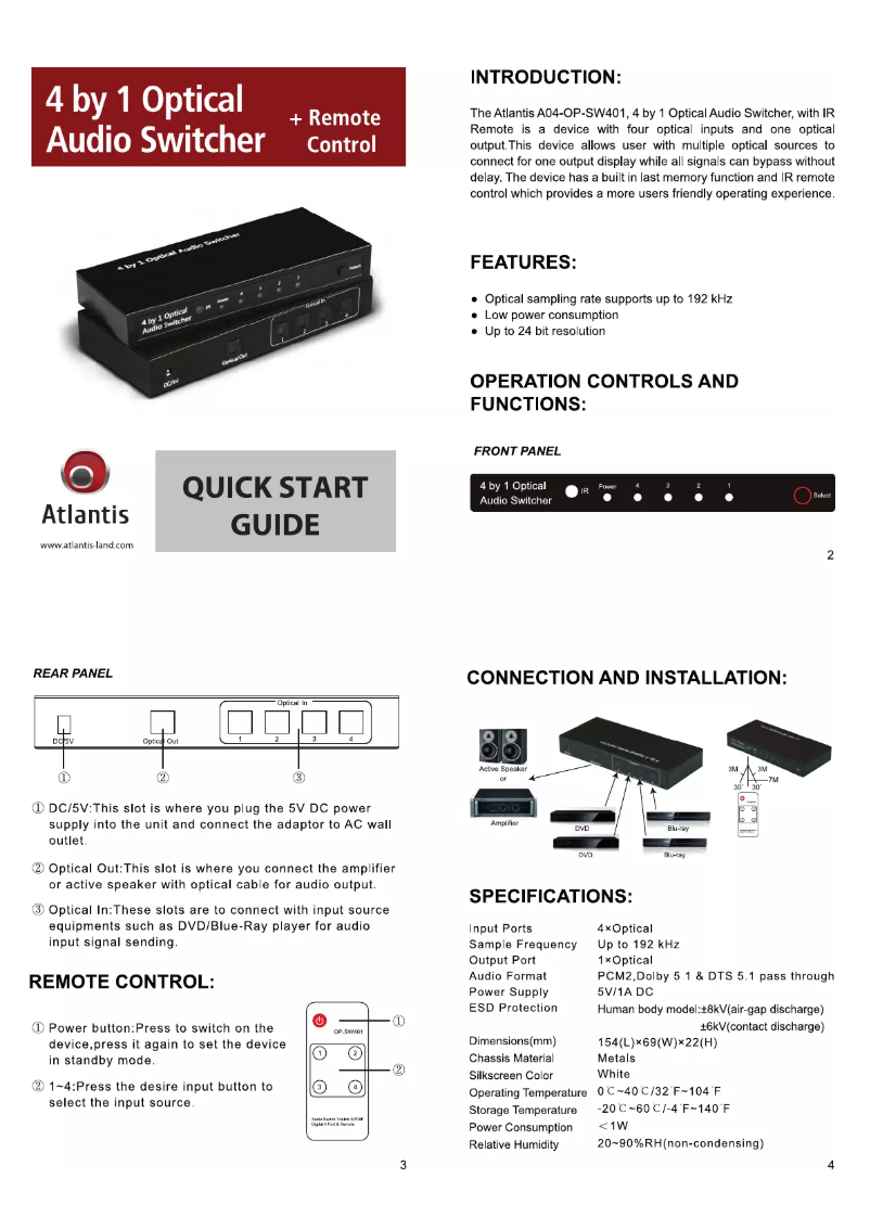 Image de la première page du manuel de l'appareil A04-OP-SW401