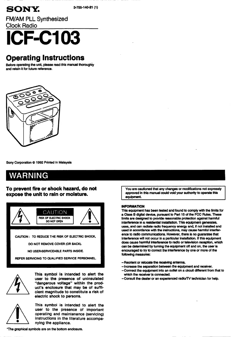 Image de la première page du manuel de l'appareil ICF-C103