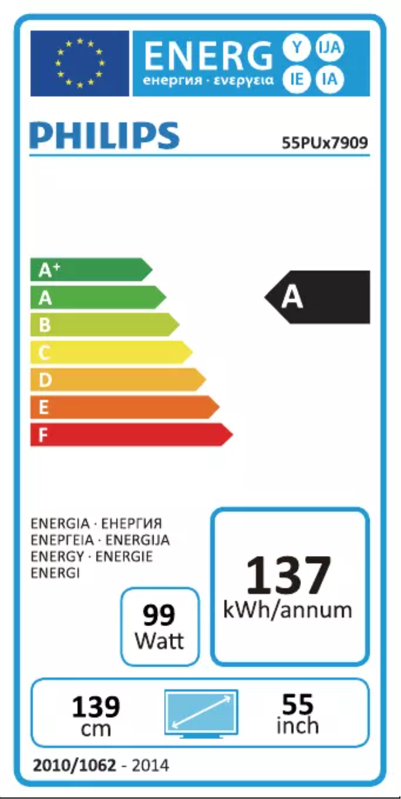 Page 1 of the manual Energy Label Philips 55PUS7909