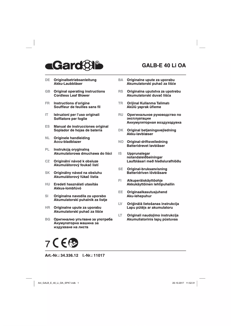 Page n°1 - Manuel utilisateur Gardol GALB-E 40 Li OA