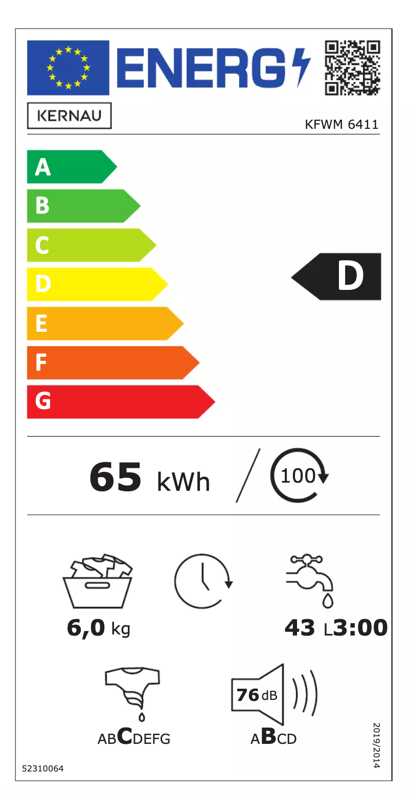 Page 1 de la notice Label énergétique Kernau KFWM 6412