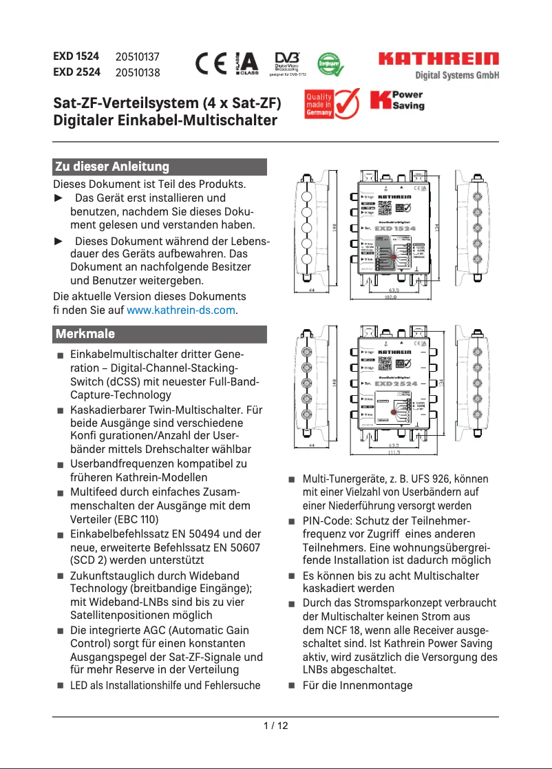 Page n°1 - Manuel utilisateur Kathrein EXD 2524