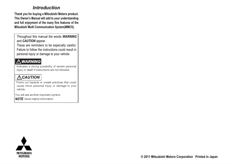 Page 1 de la notice Manuel utilisateur Mitsubishi Lancer Sportback (2012)