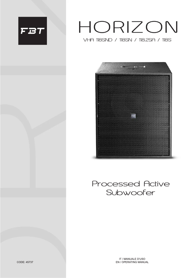 Page n°1 - Manuel utilisateur FBT Horizon VHA 118 SA