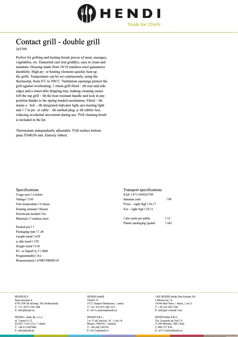 Page n°1 - Fiche technique Hendi 263709