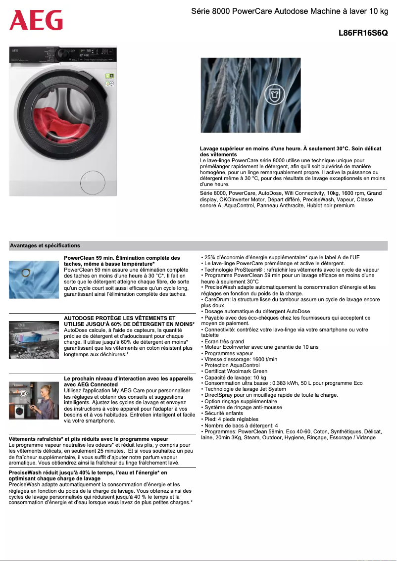 Page n°1 - Fiche technique AEG L86FR16S6Q