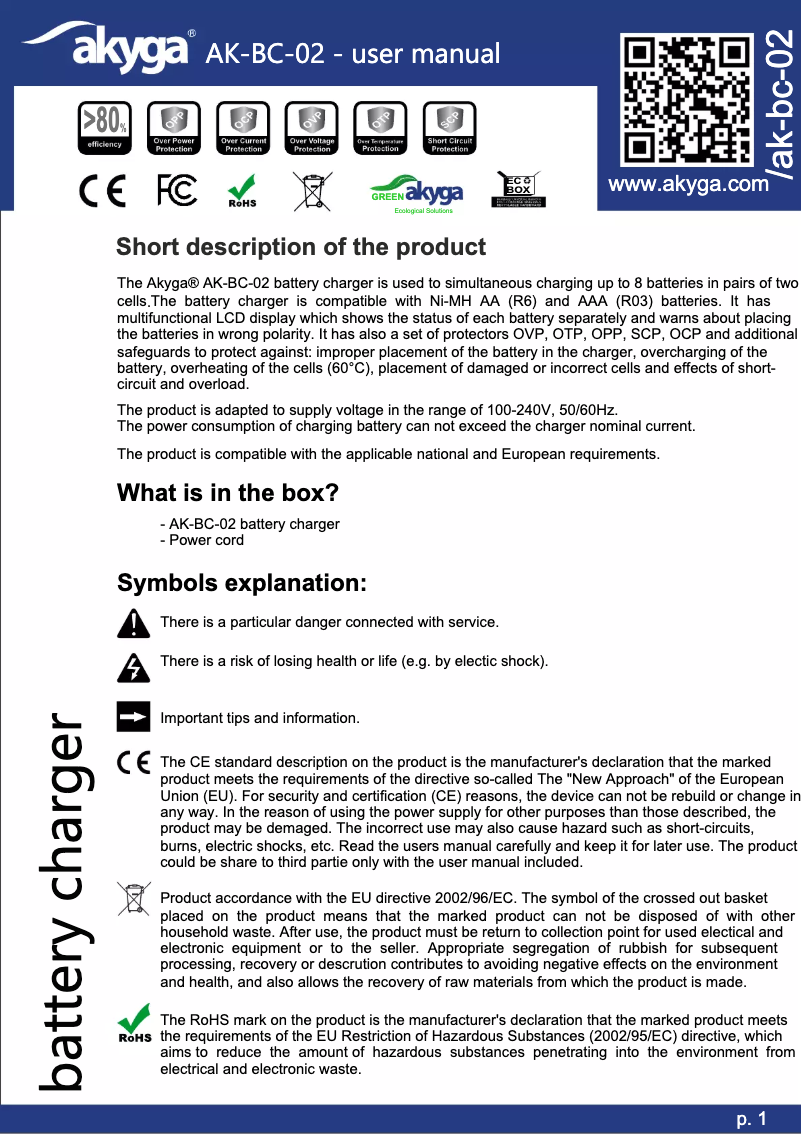 Page n°1 - Manuel utilisateur Akyga AK-BC-02