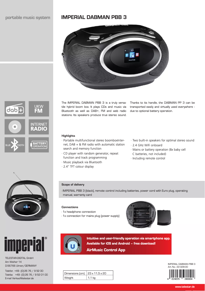 Page 1 de la notice Fiche technique Imperial DABMAN PBB 3