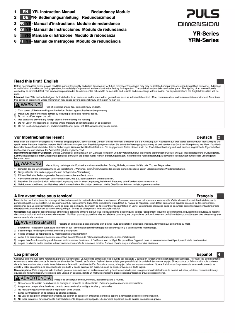 Page n°1 - Manuel utilisateur Puls Dimension YR40.482