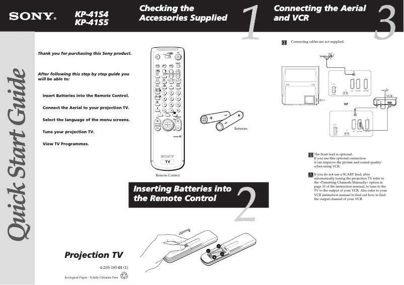 Page n°1 - Guide d'installation Sony KP-41S5
