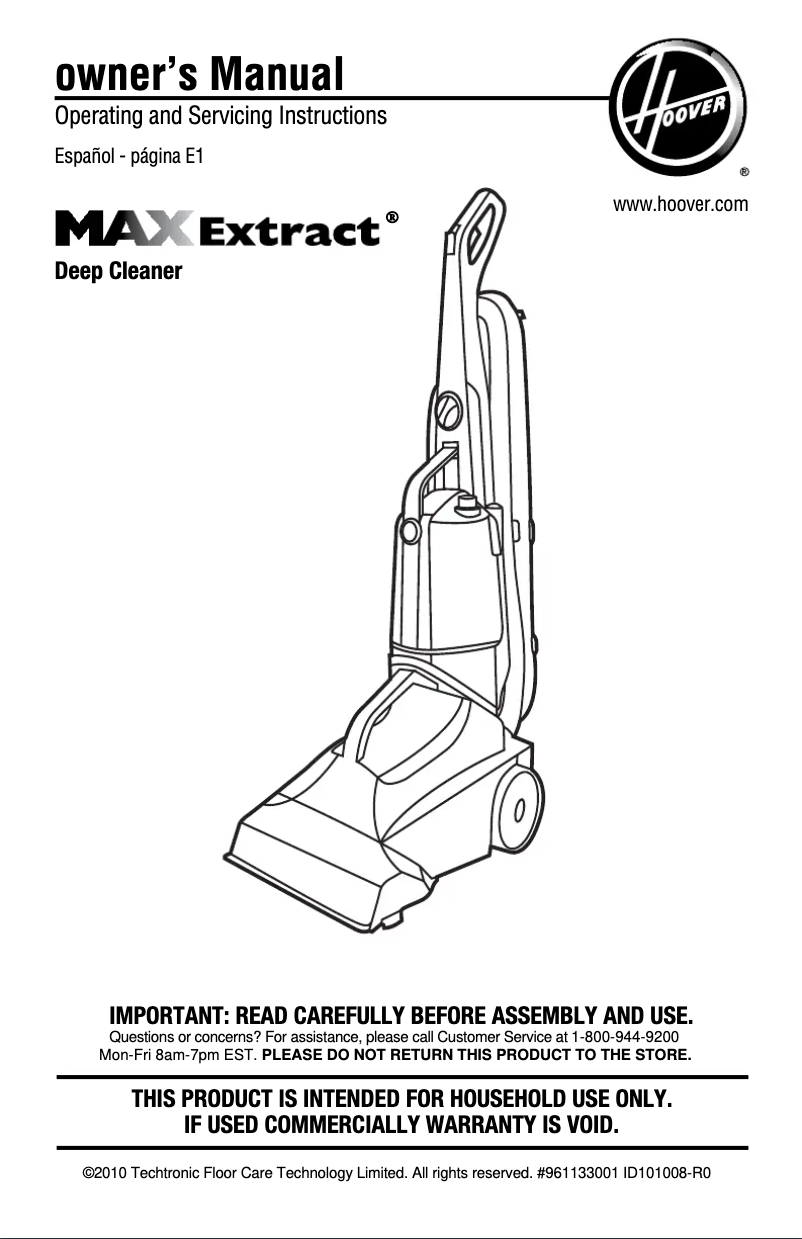 Page n°1 - Manuel utilisateur Hoover Max Extract 77 Deep Cleaner