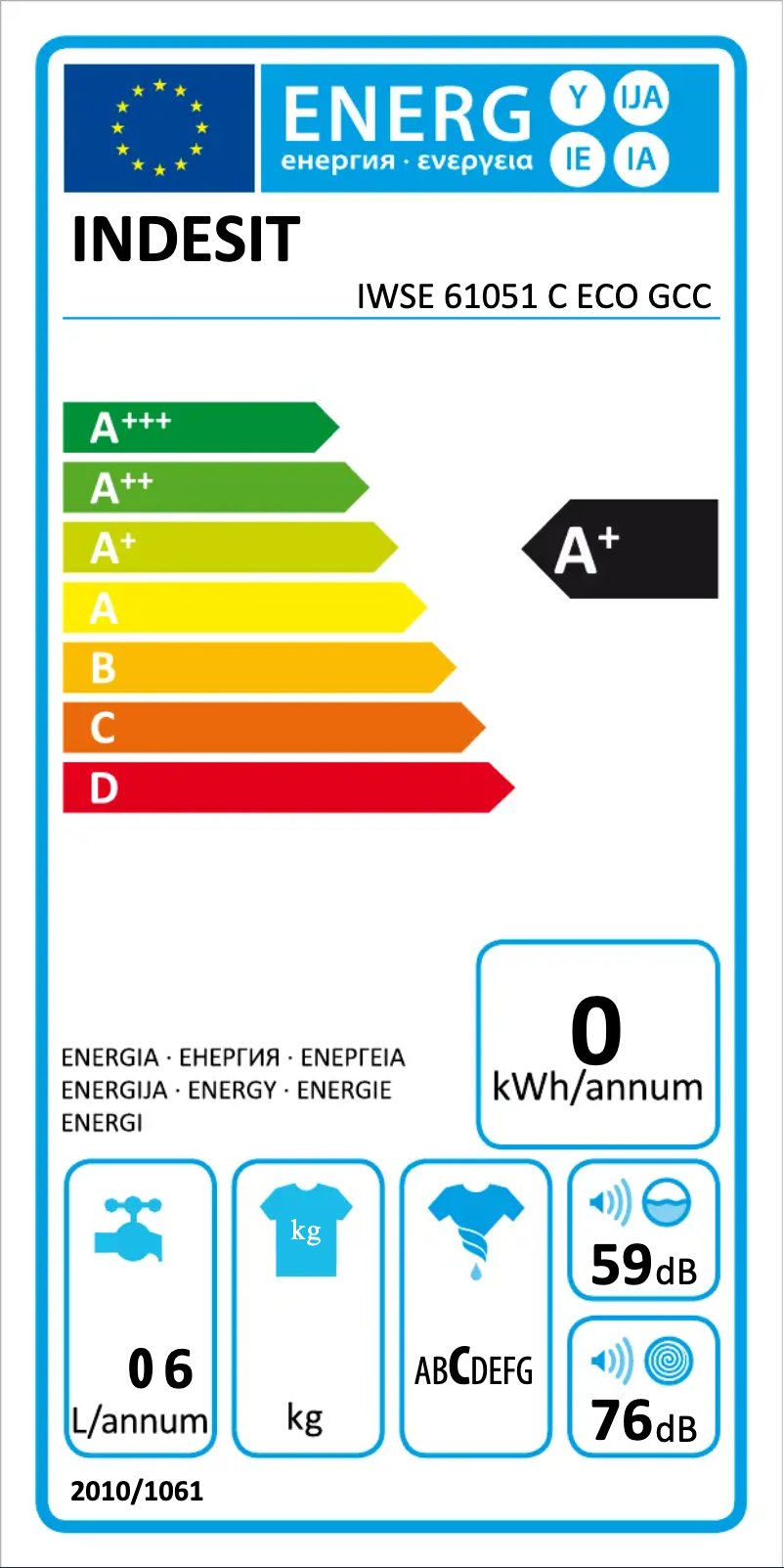 Page n°1 - Label énergétique Indesit IWSE 61051 C ECO GCC
