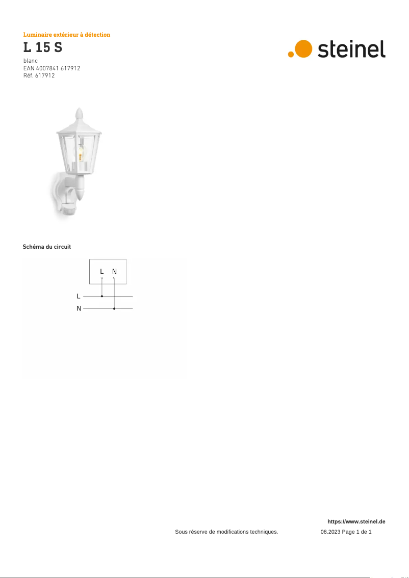Page 1 de la notice Schéma de câblage Steinel L 15 S