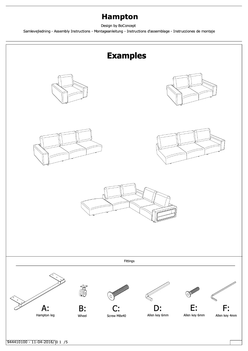 Page 1 de la notice Manuel utilisateur BoConcept Hampton