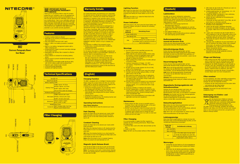 Page n°1 - Manuel utilisateur Nitecore BB2