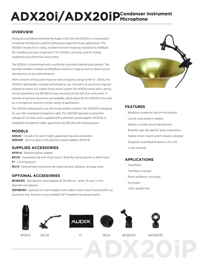Page n°1 - Fiche technique Audix ADX20i