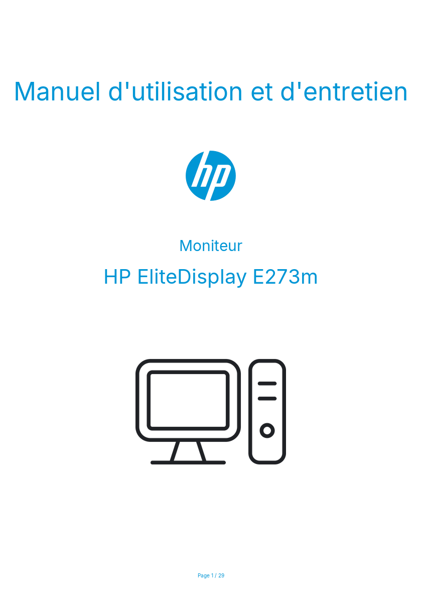 Page n°1 - Manuel d'utilisation et d'entretien HP EliteDisplay E273m